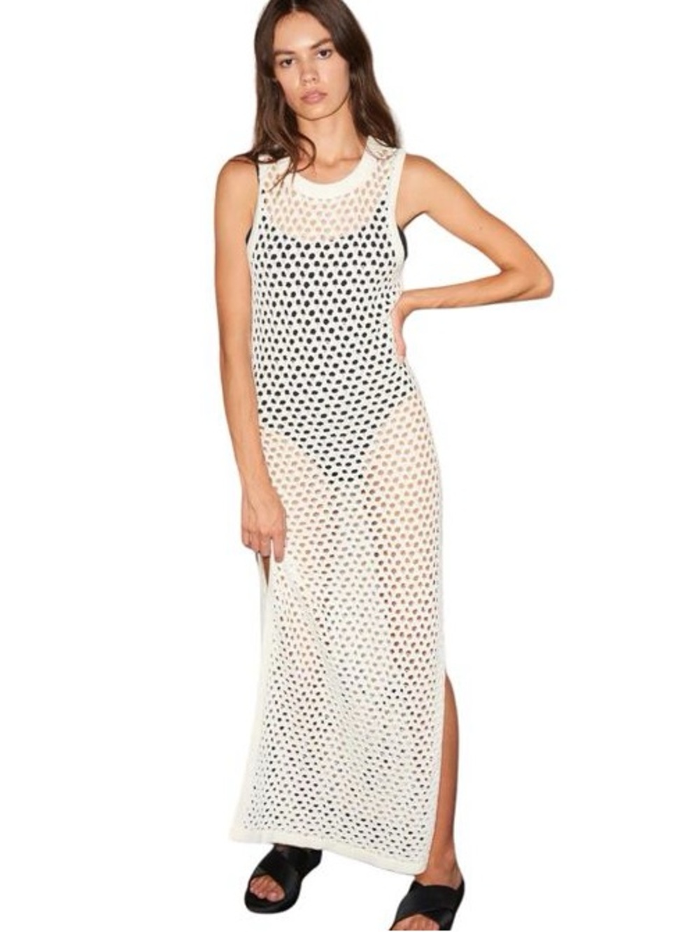 LNA RY OPEN KNIT Crochet SWEATER Maxi DRESS in WHITE Size Medium